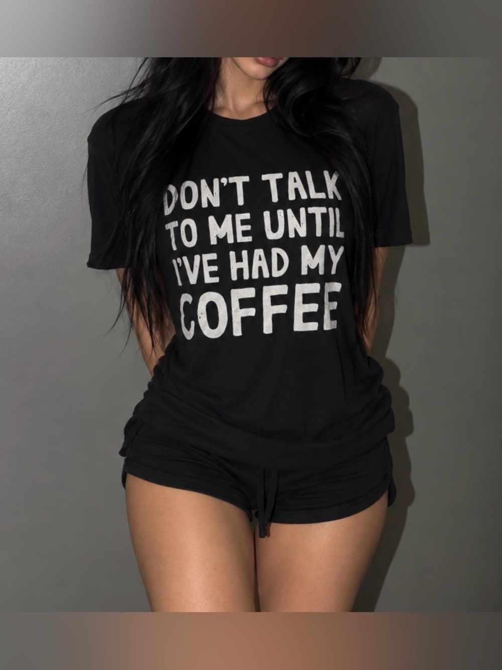 Don't Talk To Me Until I've Had My Coffee’ Graphic Essential Stylish Black Tee